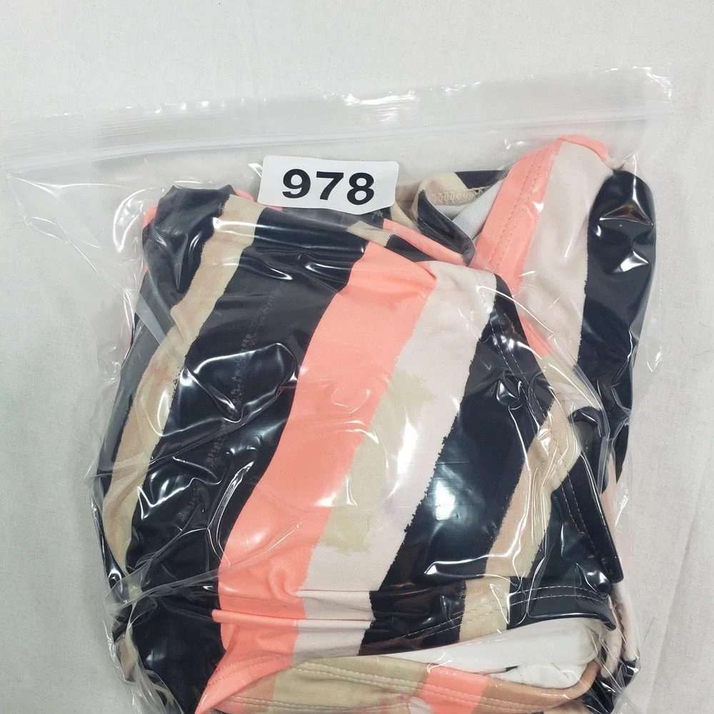 Mynah Women One Piece Swimsuit 20W Pink Black‎ Abstract Stripe